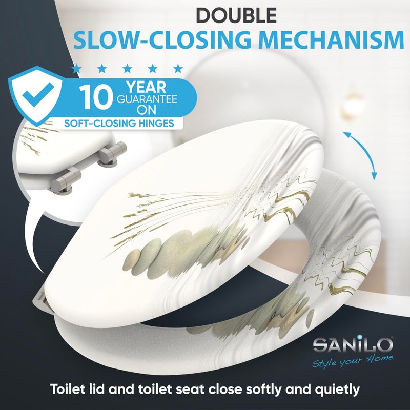 SANILO Wooden Toilet Seat with Soft Close [ROUND] - Decorative, Quiet & Slow Close Molded Wood Seat - With Strong Bumpers & Hinges - Adjustable Fit â€“ Balance - Image 2